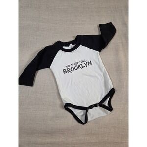 Monag Baby No Sleep Till Brooklyn Long Sleeve Bodysuit‎ Retro Hipster Sz 6 Mo.